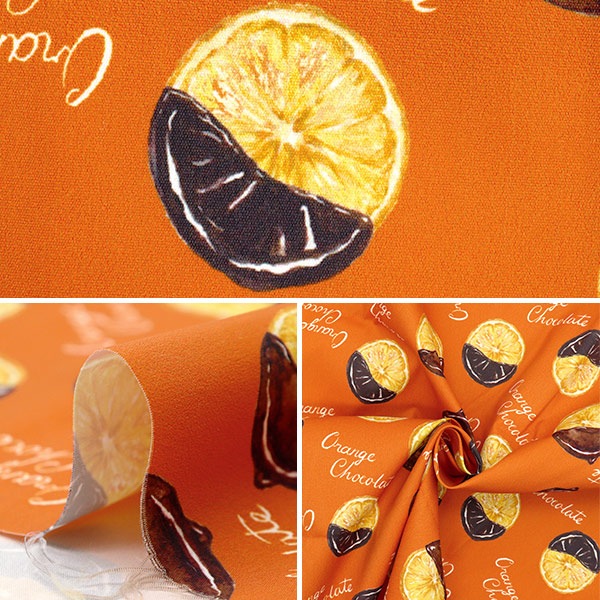 生地 『超撥水ポリエステル 模様デザイナーmayaシリーズ オレンジ