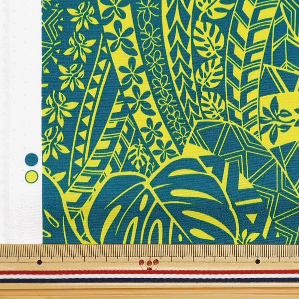 数量5から】 生地 『T/C ハワイアンプリント モンステラ ブルー