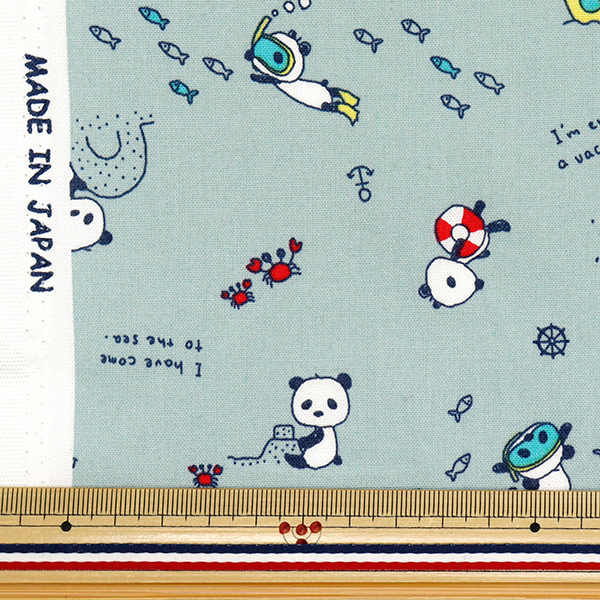 生地 『シーチング 寝ぐせパンダの海水浴 カットクロス 約110×50cm