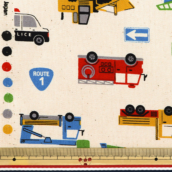 数量5から】 生地 『オックス お気に入りシリーズ はたらく車たち 生成