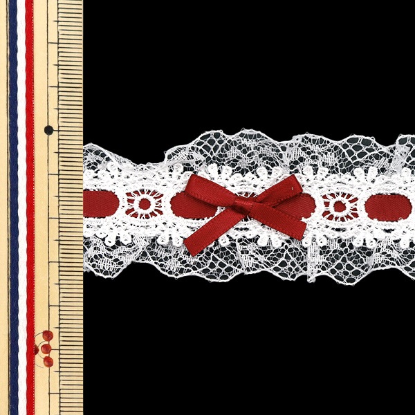 数量5から】 レースリボンテープ 『リボン装飾レース 約3.5cm幅 ワイン