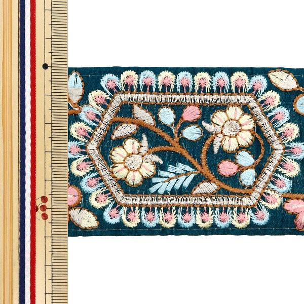 数量5から】 手芸ブレード 『2024 インド刺繍ブレード グリーン×ブルー