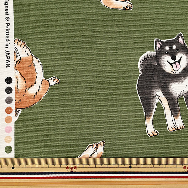 数量5から】 生地 『オックス 柴犬 グリーン SP6512-2D』 生地,種類
