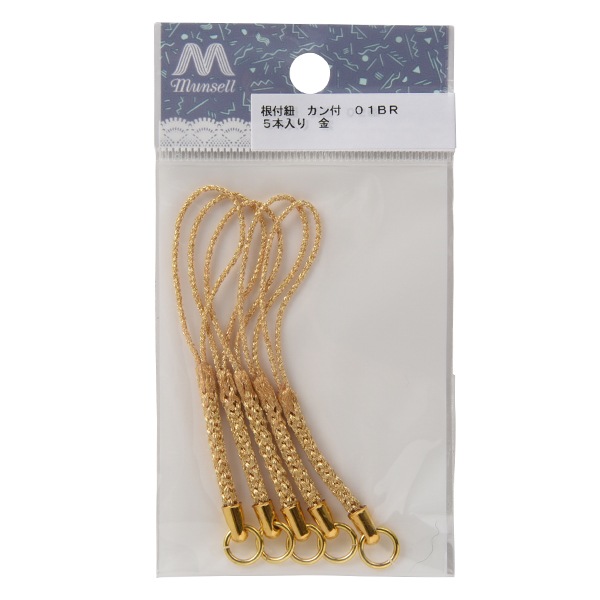 手芸金具 『根付紐 カン付き 金 5本入り 01C』 ビーズ,ビーズ金具