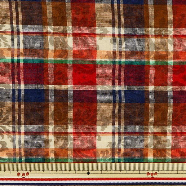 数量5から】 生地 『マドラスチェックプリント ダマスク ブラウン