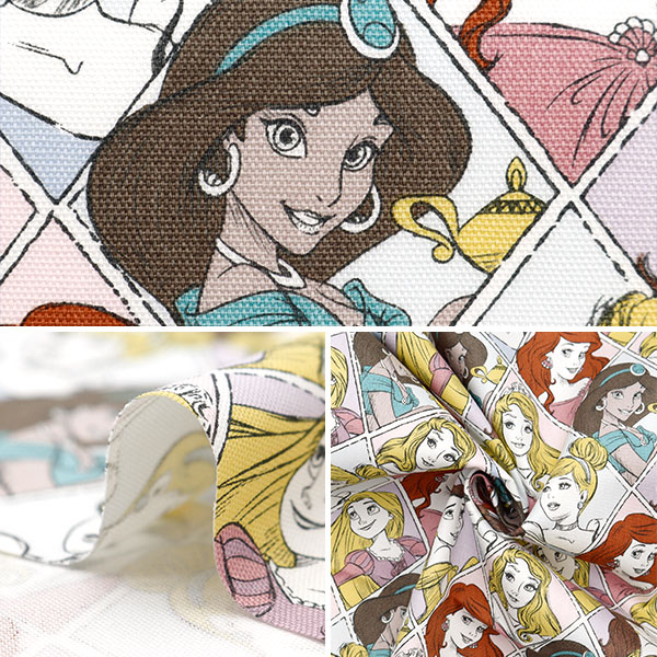 数量5から】 生地 『オックス ディズニー・プリンセス スクエア柄 GR