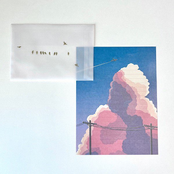 文具 『封筒が透ける景色のレター 夕焼けと鳥 TL062』 包む TSUTSUMU