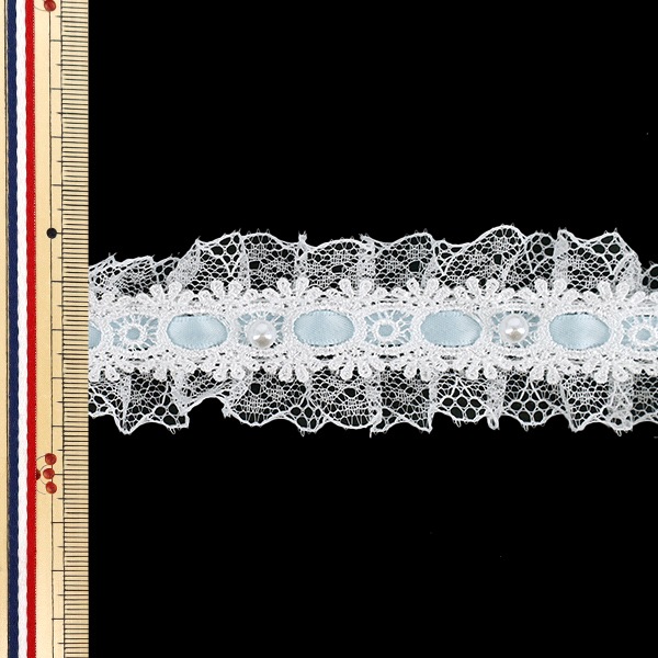 数量5から】 フリルリボン 『装飾フリルレース 幅約40mm ライトブル