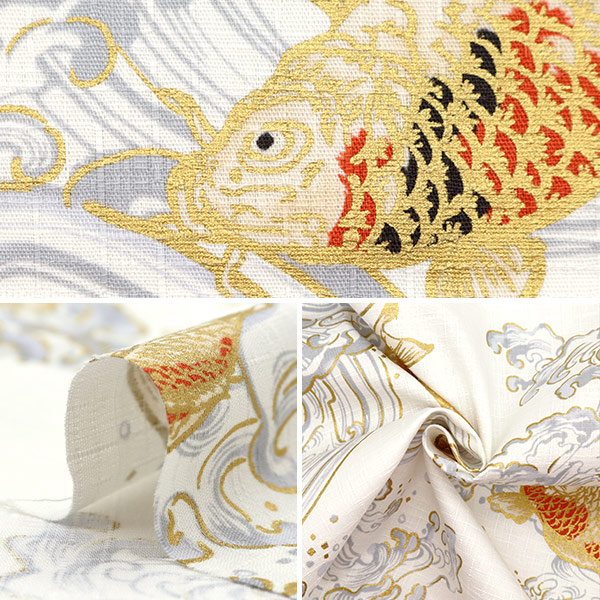 数量5から】 生地 『ドビー 和柄 鯉 オフ白 1025-100-2A』 生地,種類