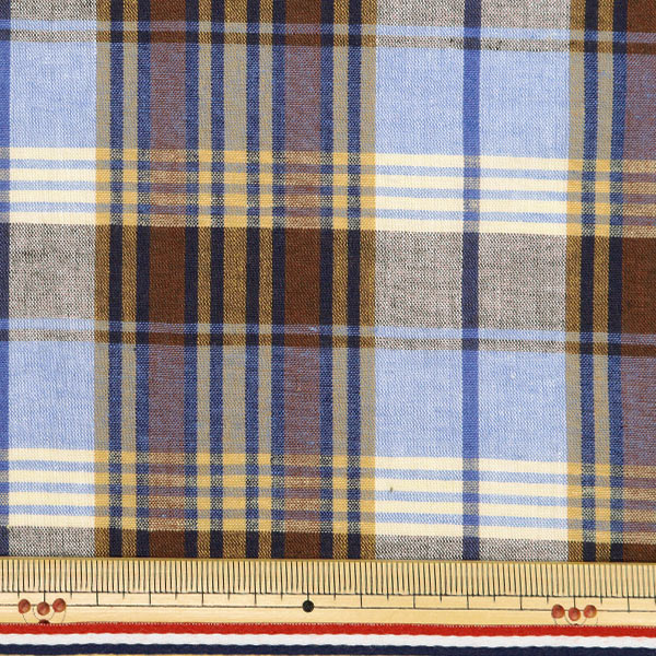 数量5から】 生地 『マドラスチェック ブラウンサックス INM24-BLSAX