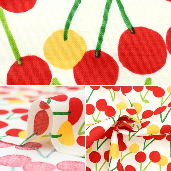 数量5から】 生地 『シーチング サクランボ 白 8800-3A』 生地,種類