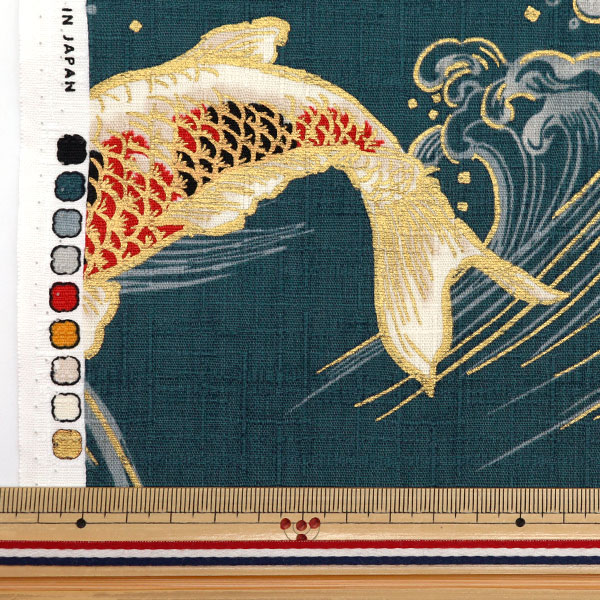 美品✨PLEATS PLEASE 鯉　和柄　日本画　プリーツ　ネイビー　トップス 数量5から】 生地 『ドビー 和柄 鯉 ブルー 1025-100-2C』 生地,種類