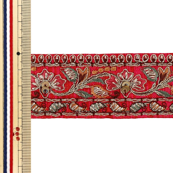 数量5から】 手芸ブレード 『2026インド刺繍ブレード 約4cm幅 レッド