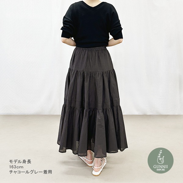 スカート 『ピンタック ティアードスカート チャコールグレー SI00251