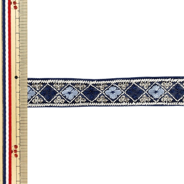 T51 限定モデル　直刺繍　東京支店型付　セット割可2 数量5から】 手芸ブレード 『2025インド刺繍ブレード 約2cm幅 ネイビー