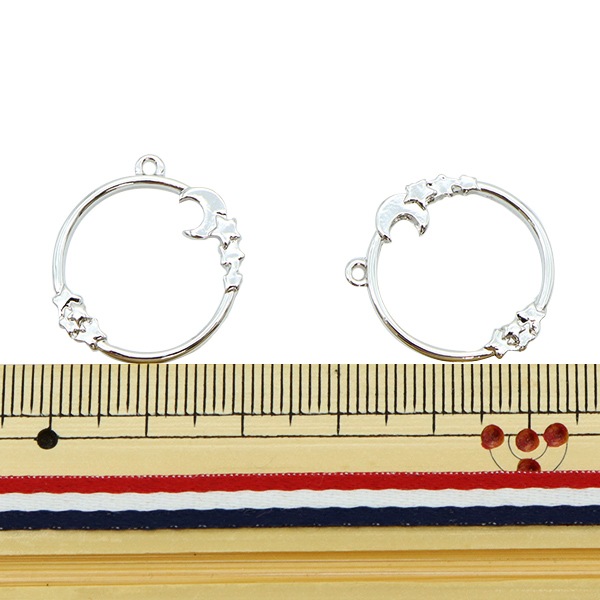 レジンパーツ 『レジン枠 月と星 シルバー 2個入り』 ビーズ,レジン