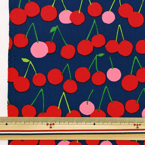 数量5から】 生地 『シーチング サクランボ ネイビー 8800-3D』 生地
