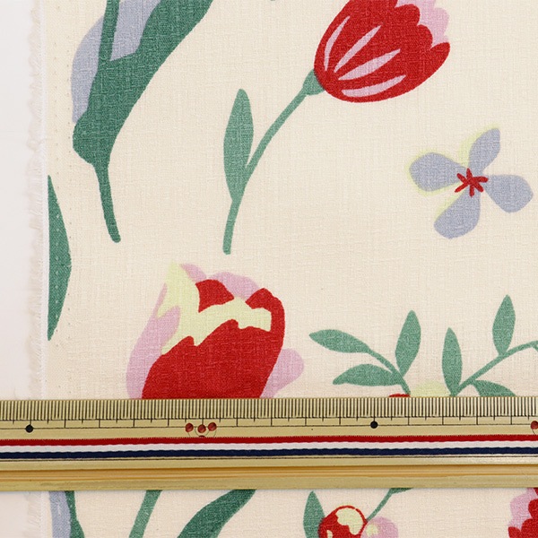 数量5から】 生地 『インテリアプリント チューリップ柄 レッド 142