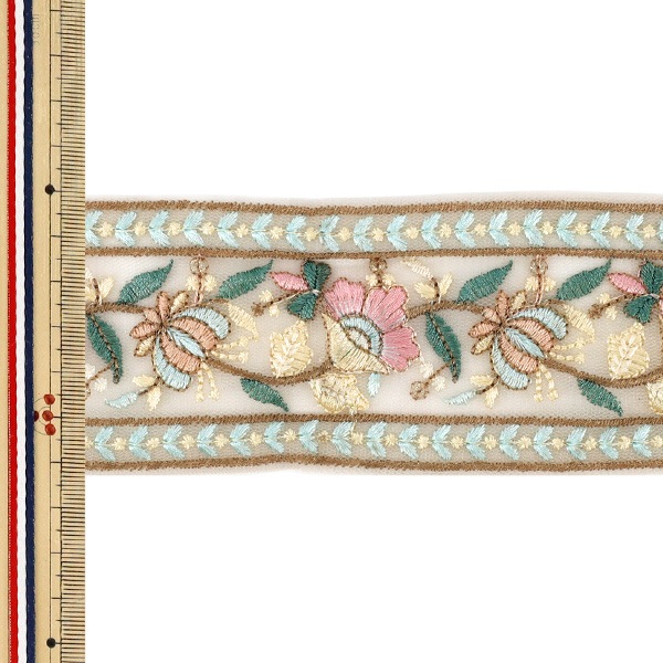 数量5から】 手芸ブレード 『2026インド刺繍ブレード 約6cm幅 ベージュ
