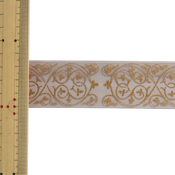 数量5から】 リボン 『プリントオーガンジーリボン 幅約4cm 7番色 4560