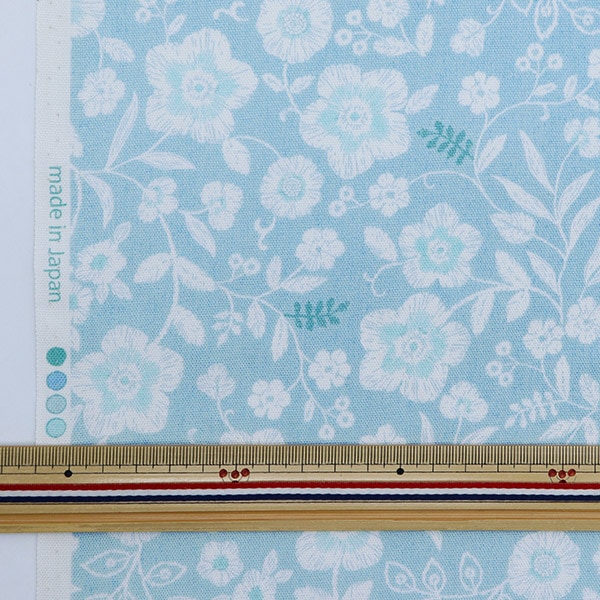 数量5から】 生地 『オックス 刺繍柄 花 サックス OX1013-1C』 生地,柄