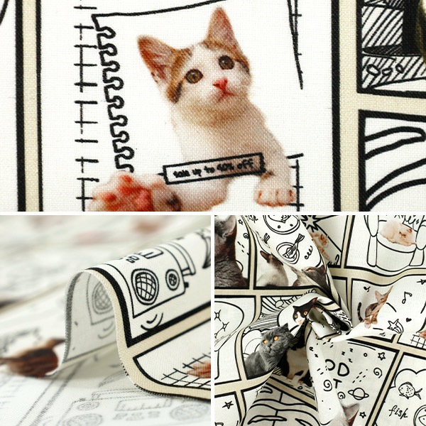 数量5から】 生地 『シーチングインクジェットプリント 猫コミック KOM
