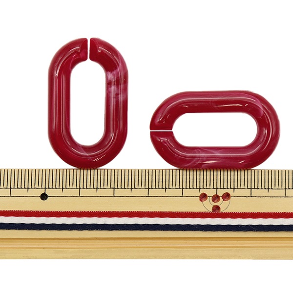 ビーズ『アクリルパーツ チェーンマーブル アカ 5個入り 24mm×39mm