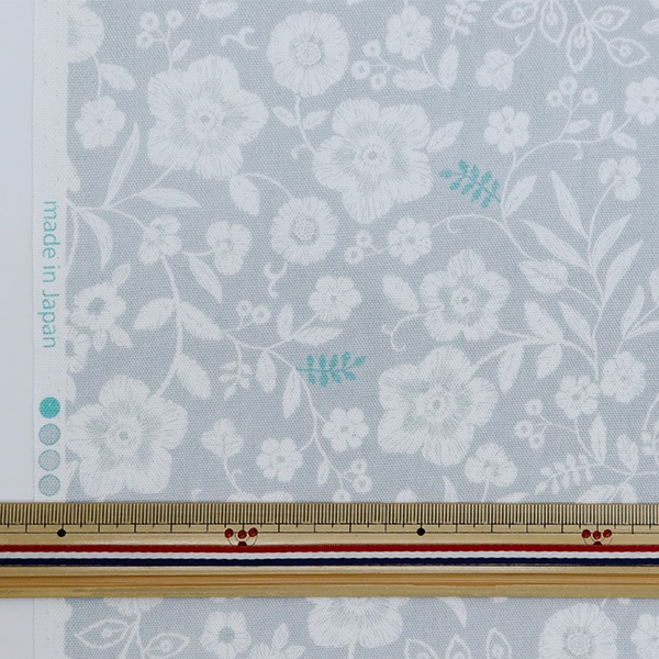 数量5から】 生地 『オックス 刺繍柄 花 グレー OX1013-1D』 生地,柄