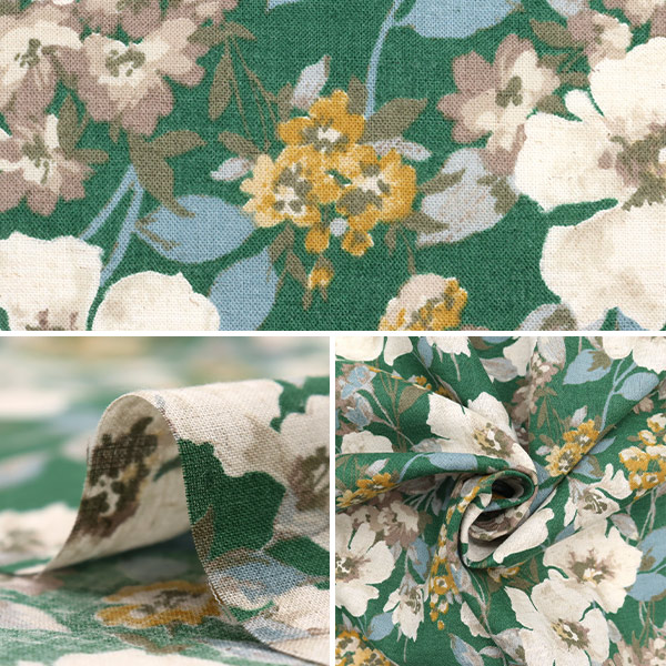 数量5から】 生地 『綿麻コンパス 小花 グリーン NGA-71040-42B