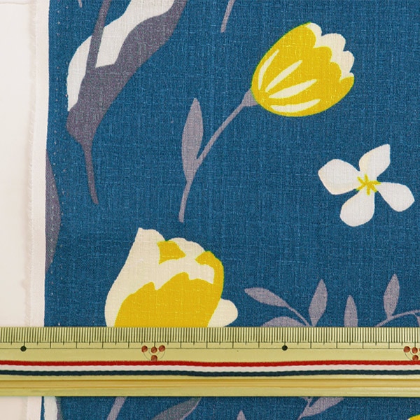 数量5から】 生地 『インテリアプリント チューリップ柄 ネイビー 142