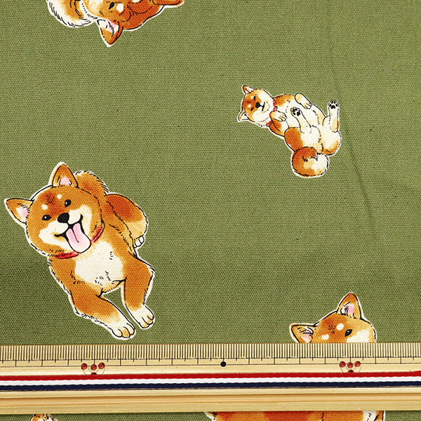 数量5から】 生地 『オックス 柴犬 カーキ AP42109-2B』 生地,柄から