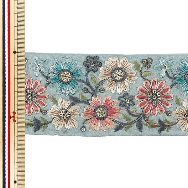 数量5から】 手芸ブレード 『2026インド刺繍ブレード 約6.3cm幅 ブルー