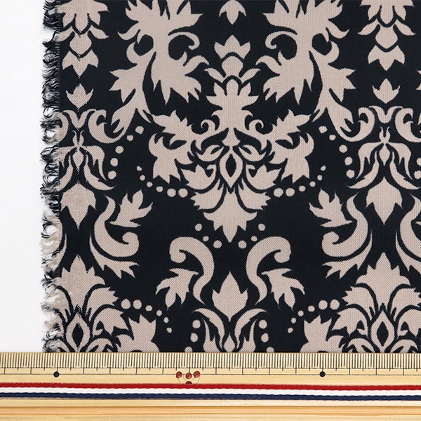 数量5から】 生地 『ナイロンオックスプリント ダマスク クロ×ベージュ