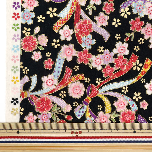 数量5から】 生地 『スケア 金粉和柄 桜 黒 YU850238-1-4』 生地