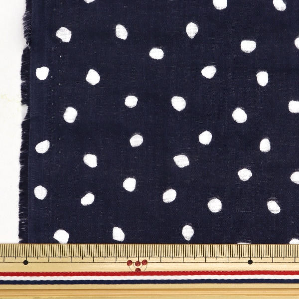 数量5から】 生地 『Wガーゼ プリント ドット柄 ネイビー 4850WR-F