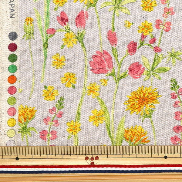 数量5から】 生地 『日比谷花壇 花屋さんのお花柄 綿麻キャンバス