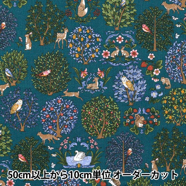 数量5から】 生地 『綿麻キャンバス キャットガーデン ブルー R9011-2C