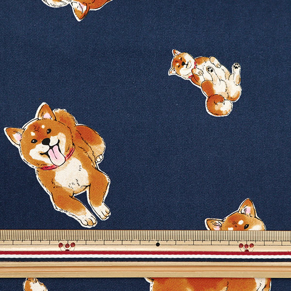 ストック生地　柴犬 数量5から】 生地 『オックス 柴犬 ネイビー AP42109-2D』 生地,柄から
