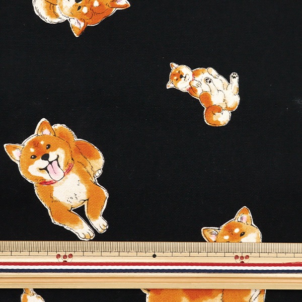 ストック生地　柴犬 生地 犬柄 図鑑シリーズ 柴犬 生成り オックス生地 ハンドメイド