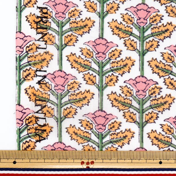 数量5から】 生地 『インドボイルプリント 花柄 オフ×ピンク RAM-BOI