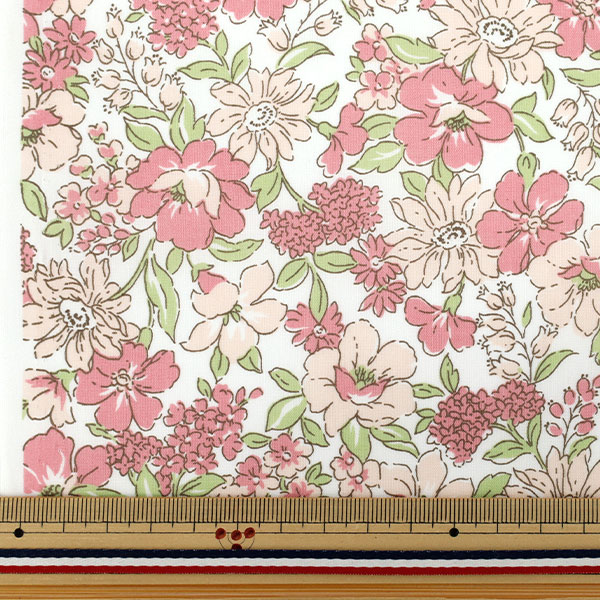 花★リピーター様割 数量5から】 生地 『TCバチスト 中花柄 ピンク AP4790-2A』 生地