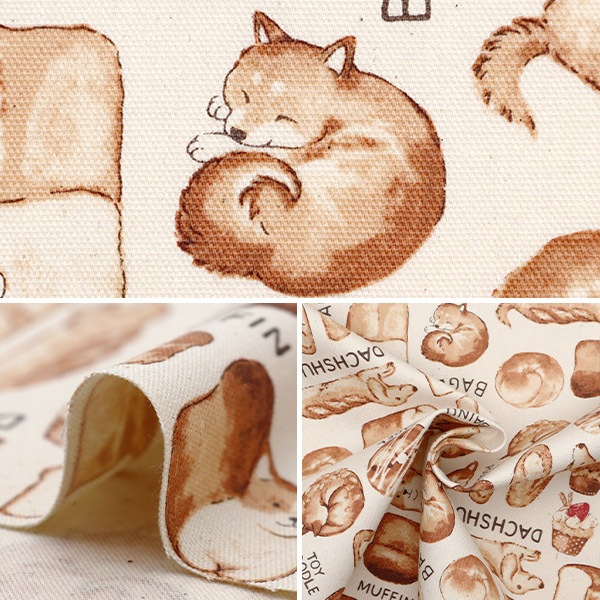 数量5から】 生地 『オックス NOVA犬パン柄 ナチュラル NOX-DOBR