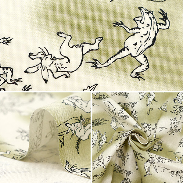 数量5から】 生地 『シーチング FUWARI 鳥獣戯画 キナリ 8800