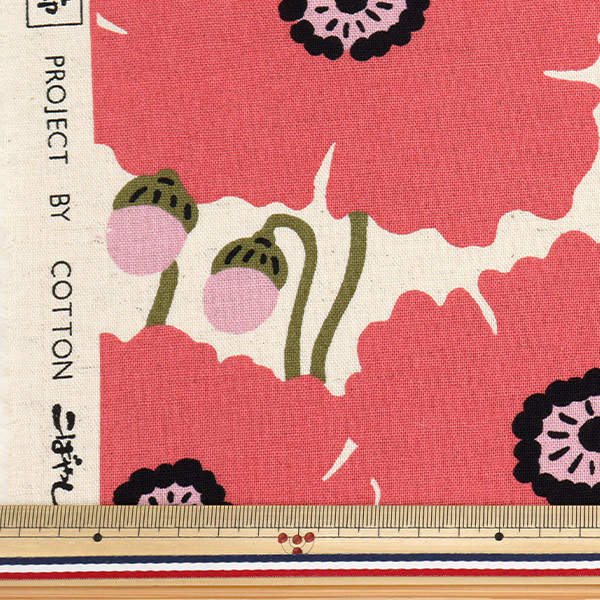 数量5から】 生地 『う早この布 綿麻キャンバス ケシの花 レッド