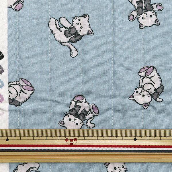 生地 『ミルクラテ シーチングキルトカットクロス ねこちゃん ブルー