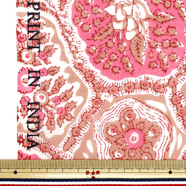 数量5から】 生地 『インドボイルプリント 花柄 サーモン×ピンク RAM