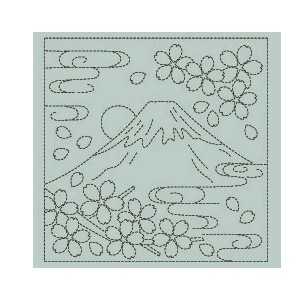 刺しゅう布 『刺し子 花ふきん 布パック 富士と桜 (浅葱) H-4012