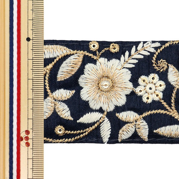 数量5から】 手芸ブレード 『2022 インド刺繍ブレード ネイビー