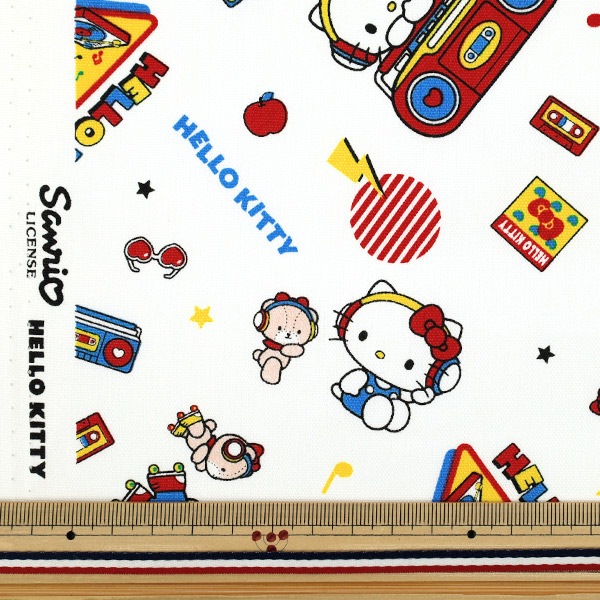 数量5から】 生地 『オックス ハローキティ ミュージック ホワイト