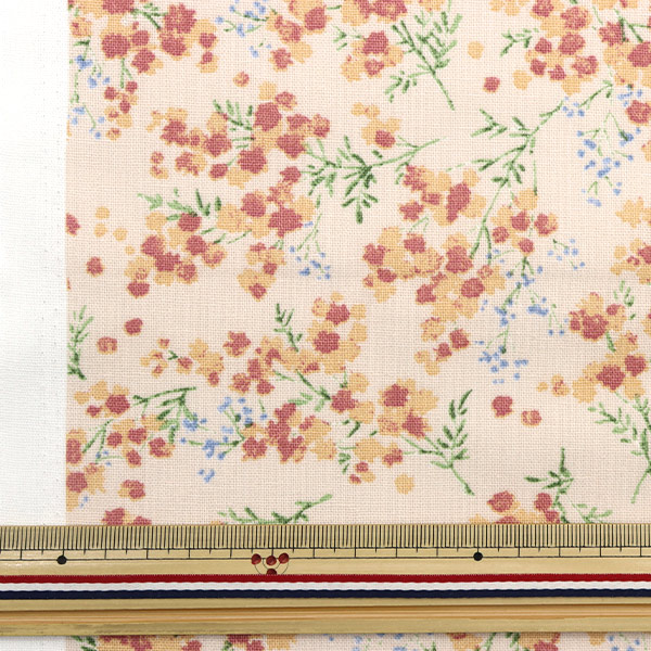 数量5から】 生地 『綿麻キャンバス 花言葉 ミモザ総柄 ピンク 142